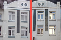 Fassadenreinigung mit deutlichem Vorher-Nachher-Effekt